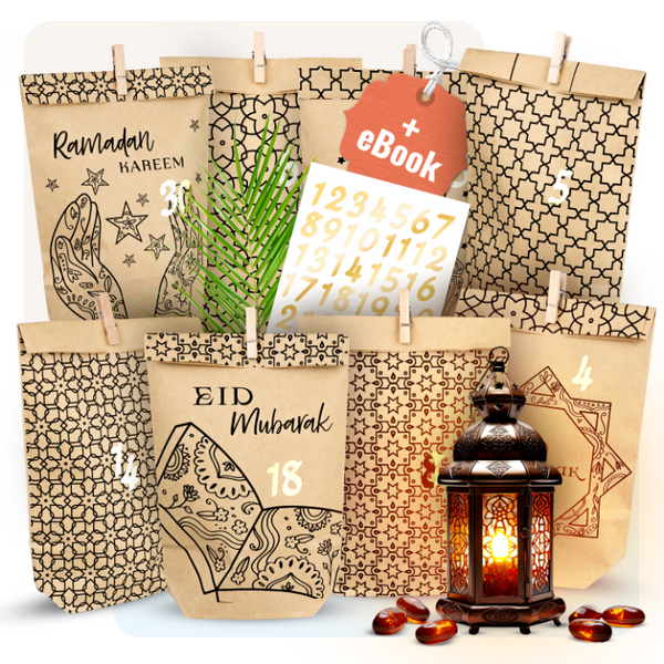 Ramadan Kalender mit 30 Schachteln und 30 Aufklebern zum selber befüllen